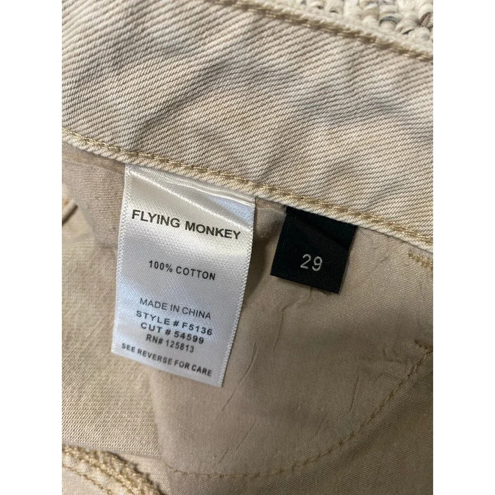 Flying Monkey Low Rise Wide Leg Flare Jeans Beige Tan Raw Hem Front Seam Size 29 - Picture 8 of 8